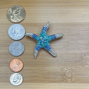 Blue and Silver Crystal Starfish Brooch 2” x 2”